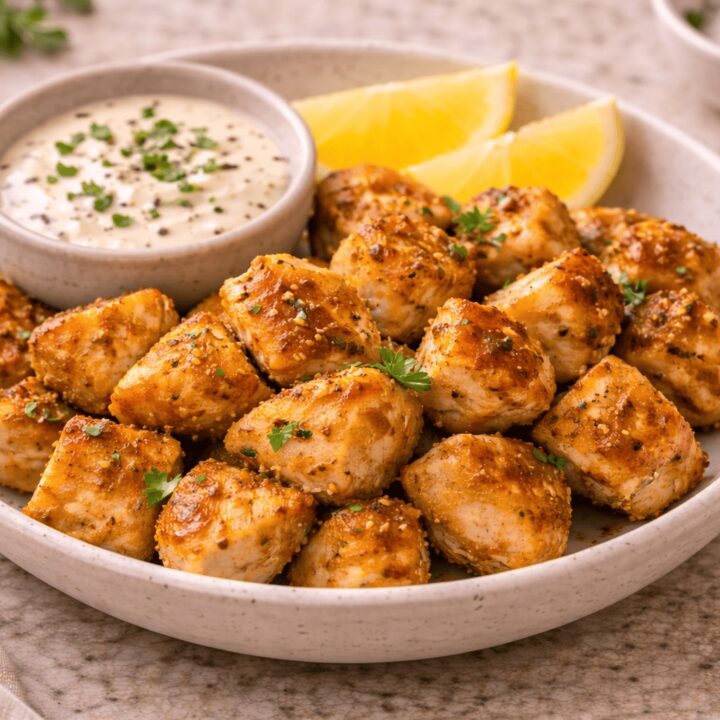 homemade chicken bites served with dipping sauce