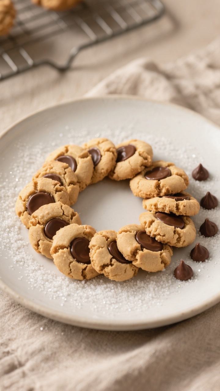Final dish presentation: Beautifully plated peanut butter blossom cookies arranged in a neat spiral 