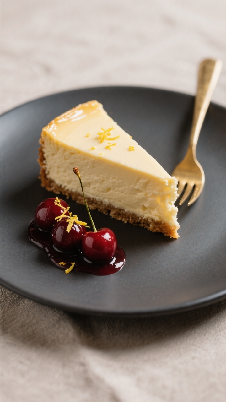 Final plated dish: Restaurant-quality presentation of a single slice of classic New York cheesecake 