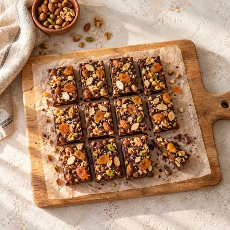 Homemade chocolate bars with nuts and dried fruit cut on parchment